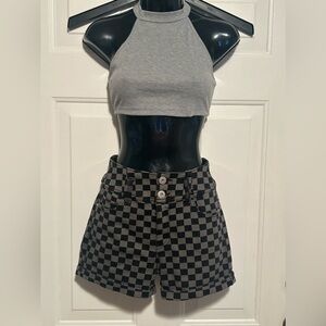 No Boundaries‎ Checkerboard Denim Shorts Juniors Size 5 with Halter Crop Top